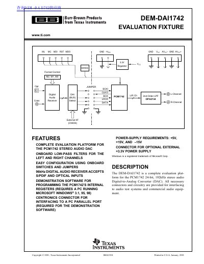 Texas Instruments DEM-DAI1742 Evaluation Fixture User Manual - cover page