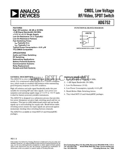 Analog Devices ADG752 Datasheet - cover page