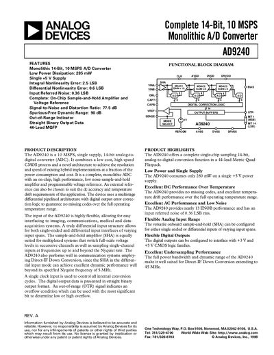 Analog Devices AD9240 Datasheet - cover page