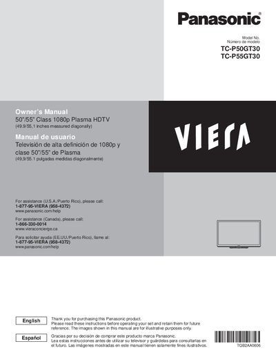 Panasonic TC-P50GT30/TC-P55GT30 Plasma HDTV User Manual