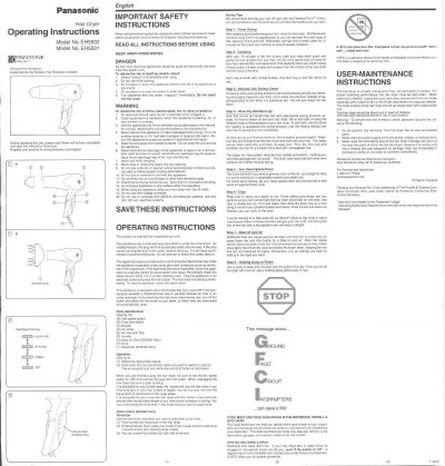 Panasonic EH5502 Hair Dryer Operating Instructions - cover page