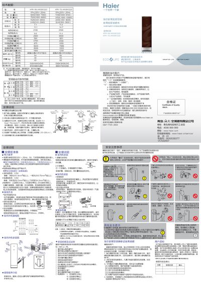 Haier KFR-50LW/63BCQ22 & KFR-72LW/63BCQ22 Air Conditioner User Manual - cover page