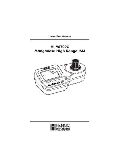 Hanna Instruments HI 96709C Manganese High Range ISM Instruction Manual - cover page
