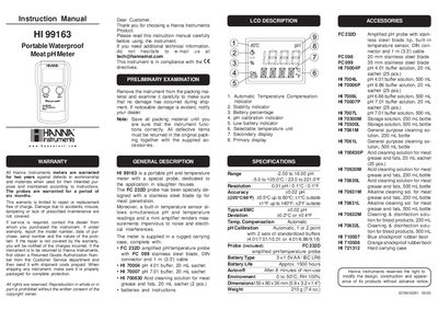 Hanna Instruments HI 99163 Portable Meat pH Meter Instruction Manual - cover page