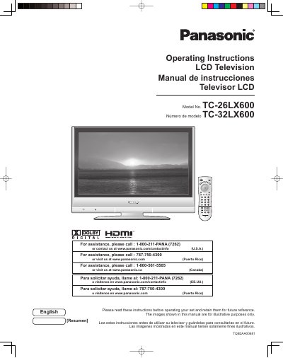 Panasonic TC-26LX600/TC-32LX600 LCD Television User Manual - cover page