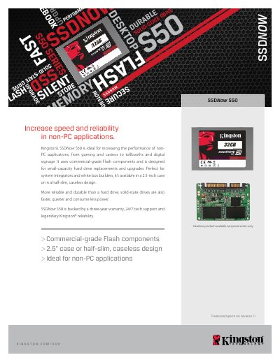 Kingston SSDNow S50 Datasheet