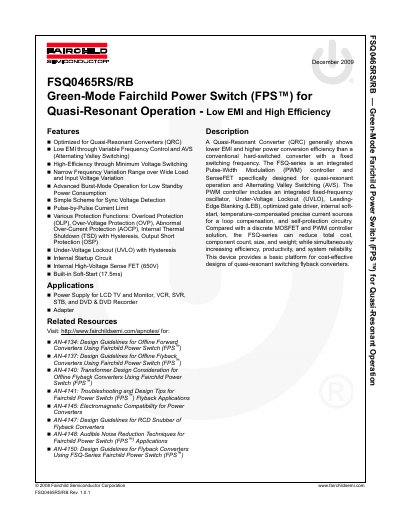 Fairchild Semiconductor FSQ0465RS/RB Power Switch Datasheet - cover page