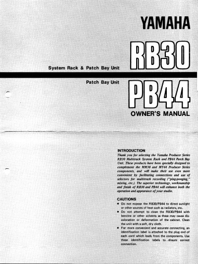Yamaha RB30/PB44 Patch Bay Unit User Manual - cover page