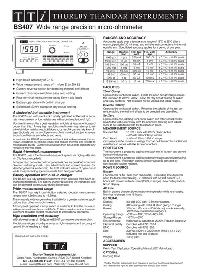 Thurlby Thandar Instruments BS407 Micro-Ohmmeter Handbook - cover page