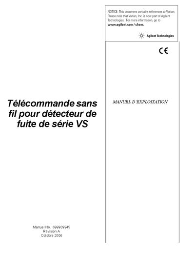 Varian VS Series Wireless Remote Control User Manual - cover page