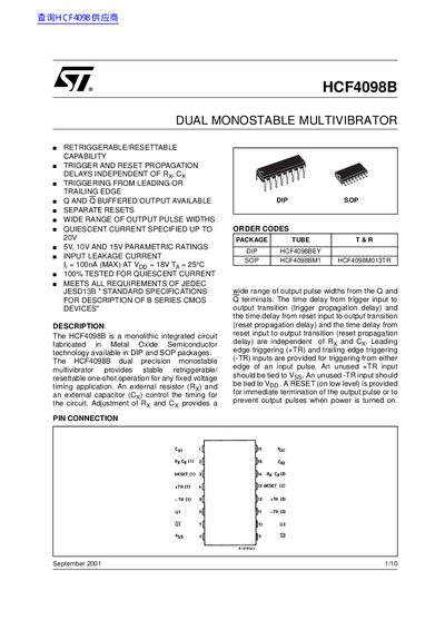 STMicroelectronics HCF4098B Datasheet - cover page