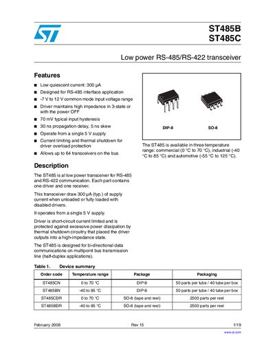 STMicroelectronics ST485B/ST485C Datasheet - cover page