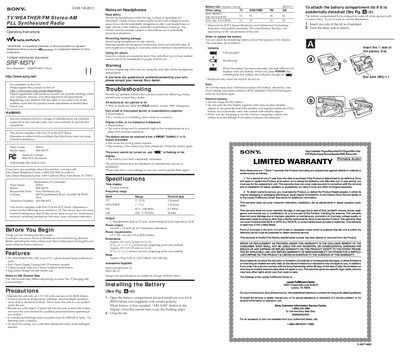 Sony SRF-M37V Radio Operating Instructions - cover page