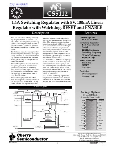 Cherry Semiconductor CS5112 Datasheet - cover page
