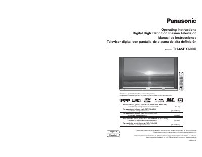 Panasonic TH-65PX600U Digital High Definition Plasma Television Operating Instructions - cover page
