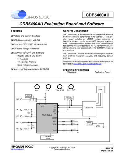 Cirrus Logic CDB5460AU Evaluation Board User Manual - cover page