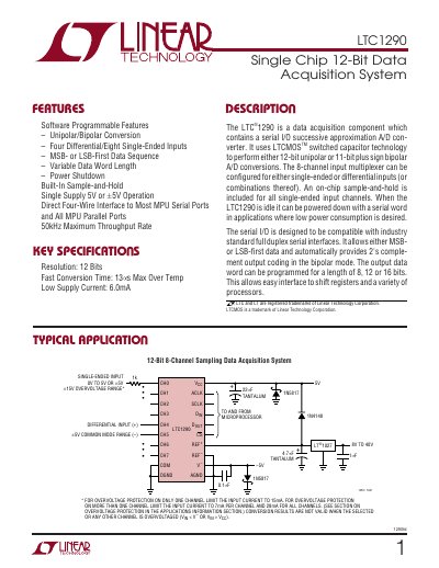 Linear Technology LTC1290 Data Acquisition System Datasheet - cover page