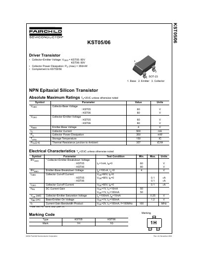 Fairchild KST05/06 NPN Epitaxial Silicon Transistor Datasheet - cover page