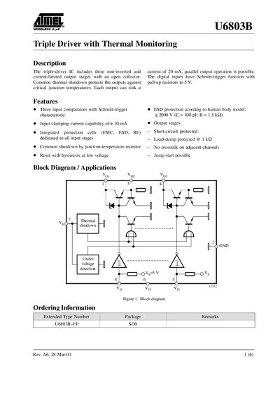 ATMEL U6803B Data Sheet - cover page