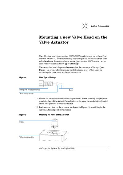 Agilent G1128 Valve Actuator Valve Head Mounting Instructions - cover page