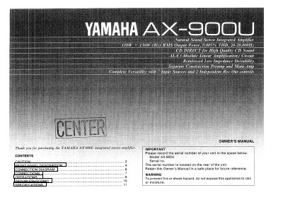 Yamaha AX-900U Stereo Amplifier Owner's Manual - cover page