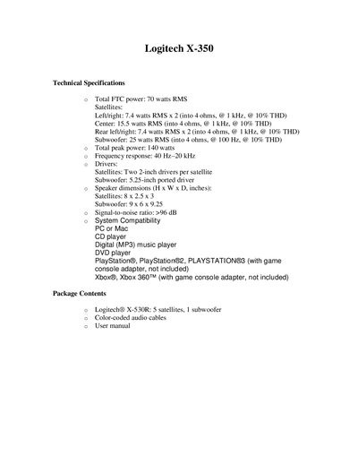 Logitech X-350 User Manual - cover page