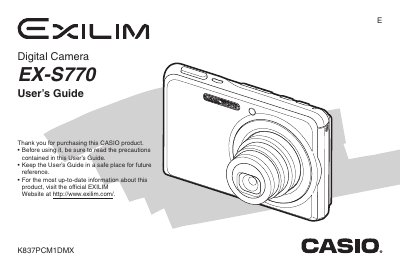 Casio EX-S770 Digital Camera User's Guide - cover page