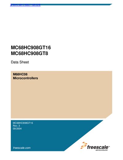 Freescale Semiconductor MC68HC908GT16/MC68HC908GT8 Microcontroller Data Sheet - cover page