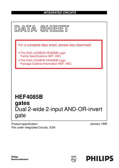 Philips HEF4085B Dual 2-wide 2-input AND-OR-invert gate Datasheet - cover page