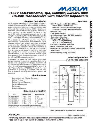 Maxim MAX3233E/MAX3235E Dual RS-232 Transceiver Datasheet - cover page