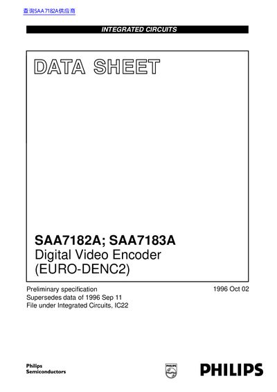 Philips SAA7182A SAA7183A Digital Video Encoder (EURO-DENC2) Datasheet - cover page