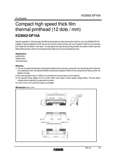 ROHM KD3002-DF10A Printhead Datasheet - cover page