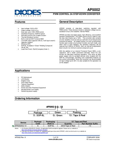 Diodes AP5002 Step-Down Converter Datasheet - cover page