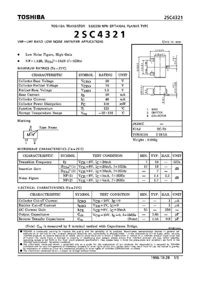 TOSHIBA 2SC4321 Manual - cover page