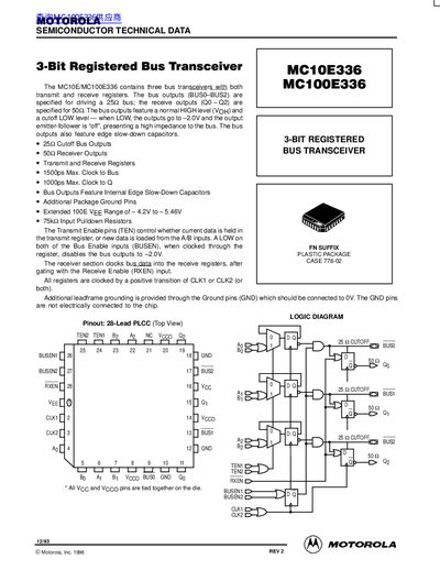 Motorola MC10E336/MC100E336 3-Bit Registered Bus Transceiver Datasheet - cover page