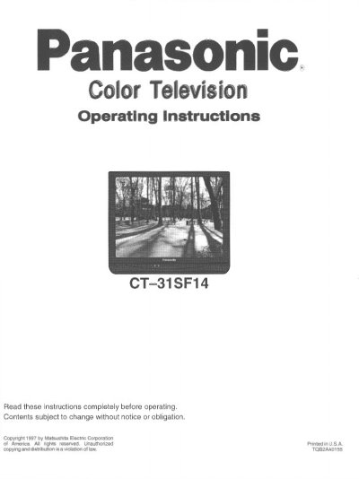 Panasonic CT-31SF14 Color Television Operating Instructions - cover page