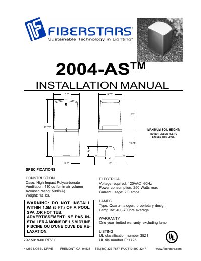 Fiberstars 2004-AS Illuminator Installation Manual - cover page