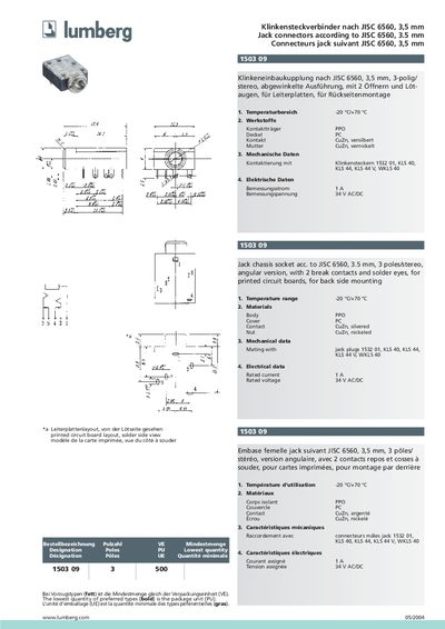 Lumberg JISC 6560 3.5 mm Jack Connector Product Leaflet - cover page