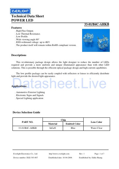 Everlight 33-01/B4C-AHKB POWERLED Technical Data Sheet - cover page