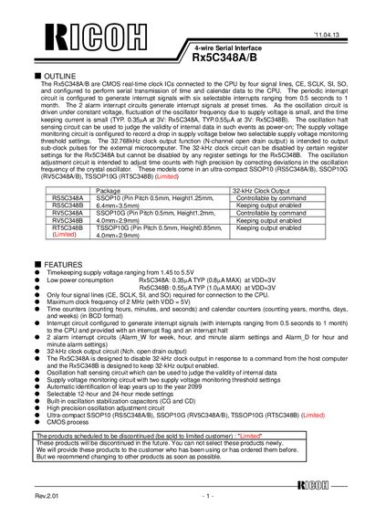 Ricoh Rx5C348A/B CMOS Real-Time Clock IC Datasheet - cover page