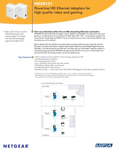 NETGEAR HDXB101 Powerline HD Ethernet Adapters Product Leaflet - cover page