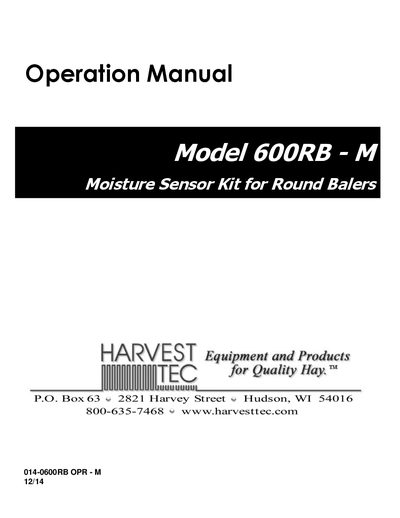 Harvest Tec 600RB Moisture Sensor Kit Operation Manual