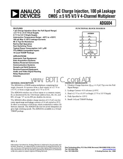 Analog Devices ADG604 Datasheet - cover page