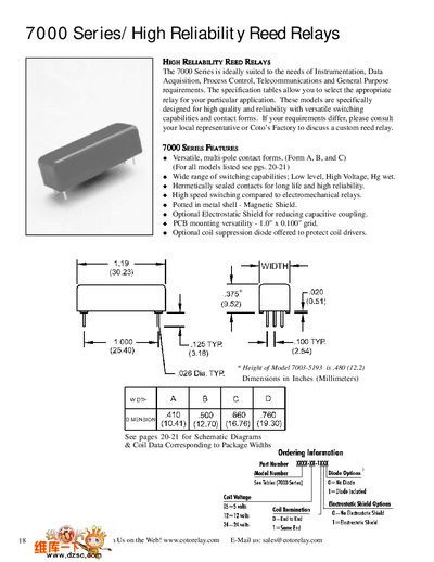 Coto 7000 Series High Reliability Reed Relay Product Catalog - cover page
