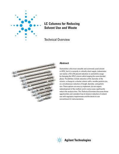 Agilent ZORBAX Solvent Saver Columns Technical Overview - cover page