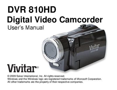 Vivitar DVR 810HD Digital Video Camcorder User Manual - cover page