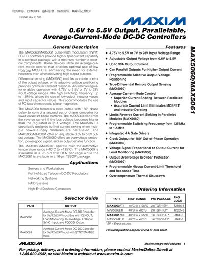 Maxim MAX5060/MAX5061 Average-Current-Mode DC-DC Controller Datasheet - cover page