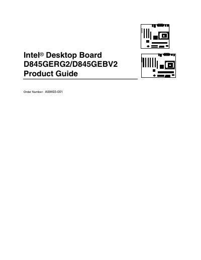 Intel D845GERG2/D845GEBV2 Desktop Board Product Guide - cover page