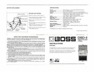 BOSS DSD-2 Digital Sampler/Delay User Manual - cover page