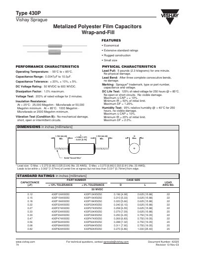 Vishay 430P Capacitor Datasheet - cover page